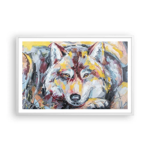 Póster en marco blanco - Pinceladas de lobo - 91x61 cm