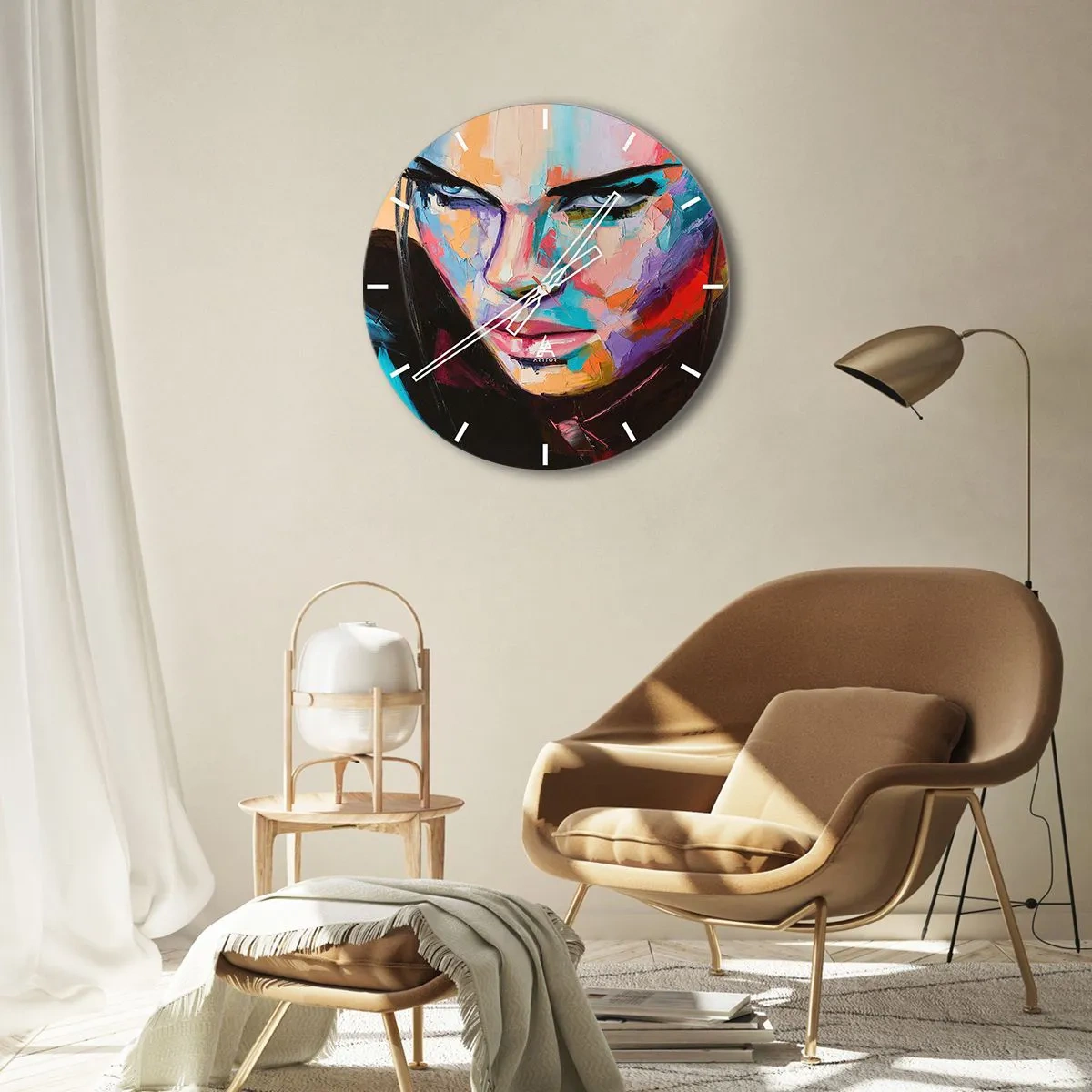 Reloj de pared - Reloj de vidrio - Retrato abstracto de una mujer - 30x30cm - Salvaje de corazón - Decoración de pared moderna para salón, cocina y dormitorio ARTTOR