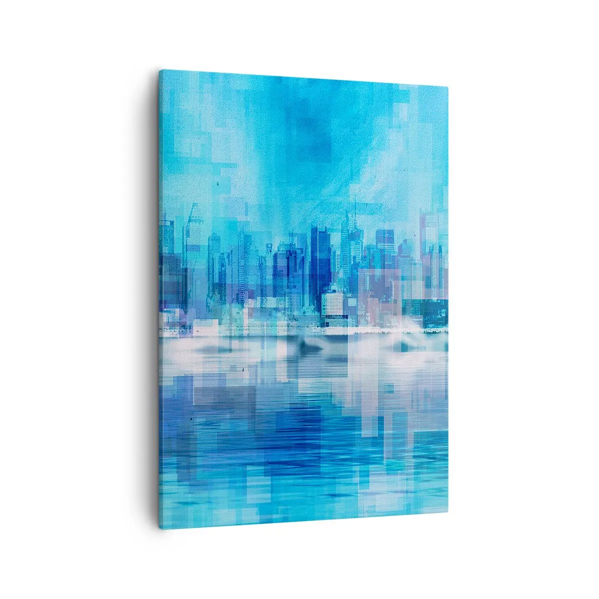 Cuadro sobre lienzo - Impresión de Imagen - Panorama abstracto de la ciudad en tonos azules - 50x70cm - La urbe azul - Decoración de pared moderna para salón y dormitorio ARTTOR