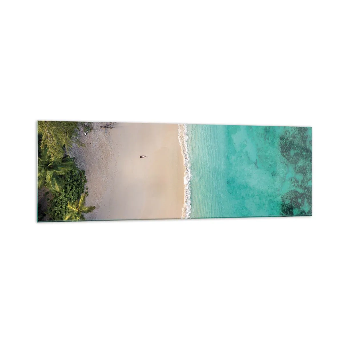 Cuadro sobre vidrio - Impresiones sobre Vidrio - Vista aérea de una playa tropical con agua turquesa. - 160x50cm - Playa del paraíso - Decoración de pared moderna para salón y dormitorio ARTTOR
