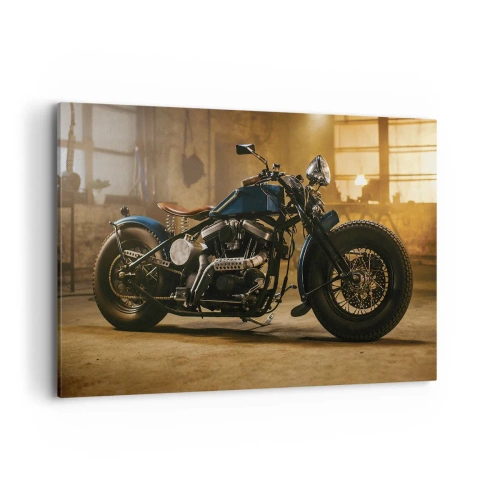 Cuadro sobre lienzo - Impresión de Imagen - Una motocicleta elegante en un interior industrial con iluminación cálida. - 120x80cm - Puedo hacer cualquier cosa - Decoración de pared moderna para salón y dormitorio ARTTOR