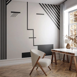 Fotomural Premium Sand - Una imagen minimalista en blanco y negro de una pareja besándose. - 100x70cm - Solo un beso - Decoración de pared moderna para salón y dormitorio ARTTOR