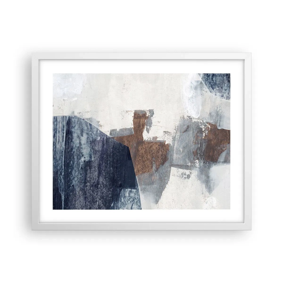 Póster en marco blanco - Formas azules y marrones - 50x40 cm