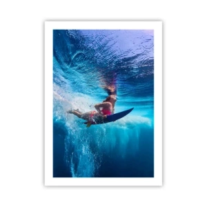 Póster - Un surfista inmerso en las profundidades turquesas del océano. - 50x70cm - La profundidad de la alegría - Decoración de pared moderna para salón y dormitorio ARTTOR