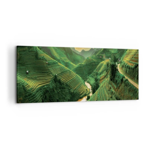 Cuadro sobre lienzo - Impresión de Imagen - Pintorescas terrazas de arroz en un valle verde iluminado por el sol poniente - 120x50cm - Valle vietnamita - Decoración de pared moderna para salón y dormitorio ARTTOR