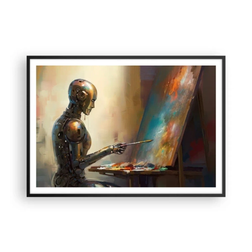 Póster en marco negro - Un robot pintando sobre un lienzo con un estilo artístico. - 100x70cm - Arte del futuro - Decoración de pared moderna para salón y dormitorio ARTTOR