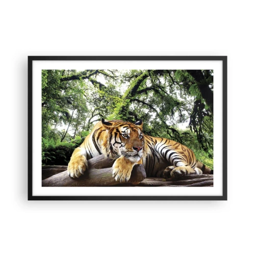 Póster en marco negro - Un tigre descansando en un bosque tropical. - 70x50cm - Atentamente - Decoración de pared moderna para salón y dormitorio ARTTOR