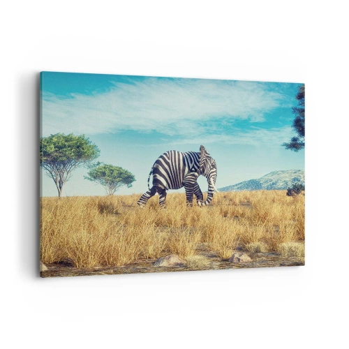 Cuadro sobre lienzo - Impresión de Imagen - Cebra en un paisaje africano - 120x80cm - El gris ya no está de moda - Decoración de pared moderna para salón y dormitorio ARTTOR