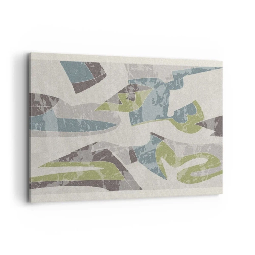 Cuadro sobre lienzo - Impresión de Imagen - Formas abstractas en verde y azul sobre un fondo claro - 100x70cm - Composición tras vidriera - Decoración de pared moderna para salón y dormitorio ARTTOR