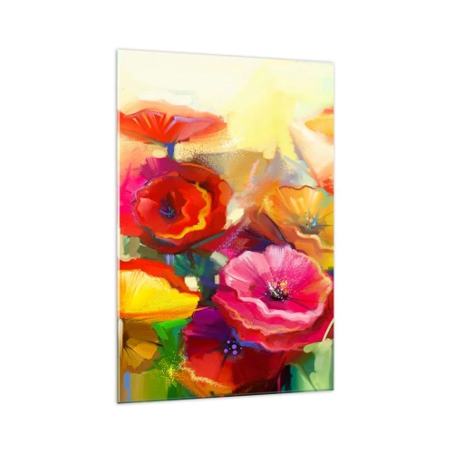 Cuadro sobre vidrio - Impresiones sobre Vidrio - Flores abstractas coloridas sobre un fondo claro - 70x100cm - No solo rojo - Decoración de pared moderna para salón y dormitorio ARTTOR
