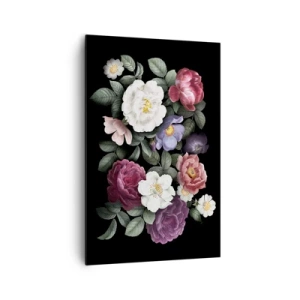 Cuadro sobre lienzo - Impresión de Imagen - Flores en varios colores sobre fondo negro. - 80x120cm - De un jardín inglés - Decoración de pared moderna para salón y dormitorio ARTTOR