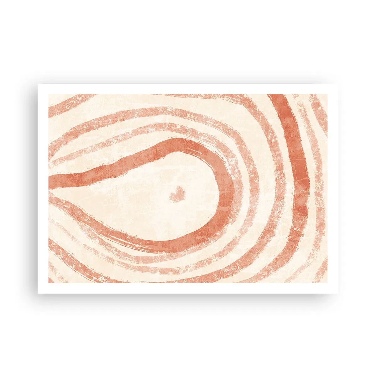 Póster - Un motivo abstracto de líneas concéntricas en tonos terracota. - 100x70cm - Círculos de coral - composición - Decoración de pared moderna para salón y dormitorio ARTTOR