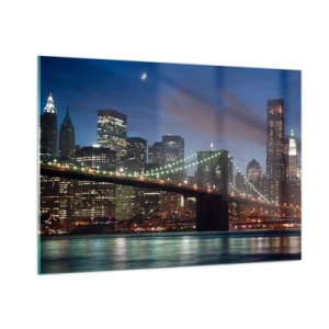 Cuadro sobre vidrio - Impresiones sobre Vidrio - Panorama de la ciudad con el puente iluminado por luces nocturnas. - 100x70cm - Una noche iluminada - Decoración de pared moderna para salón y dormitorio ARTTOR