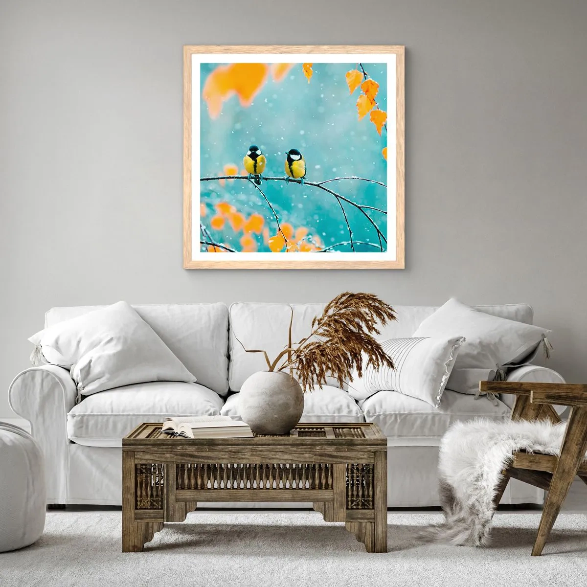 Póster en marco roble claro - Cotilleo de pájaros - 30x30 cm