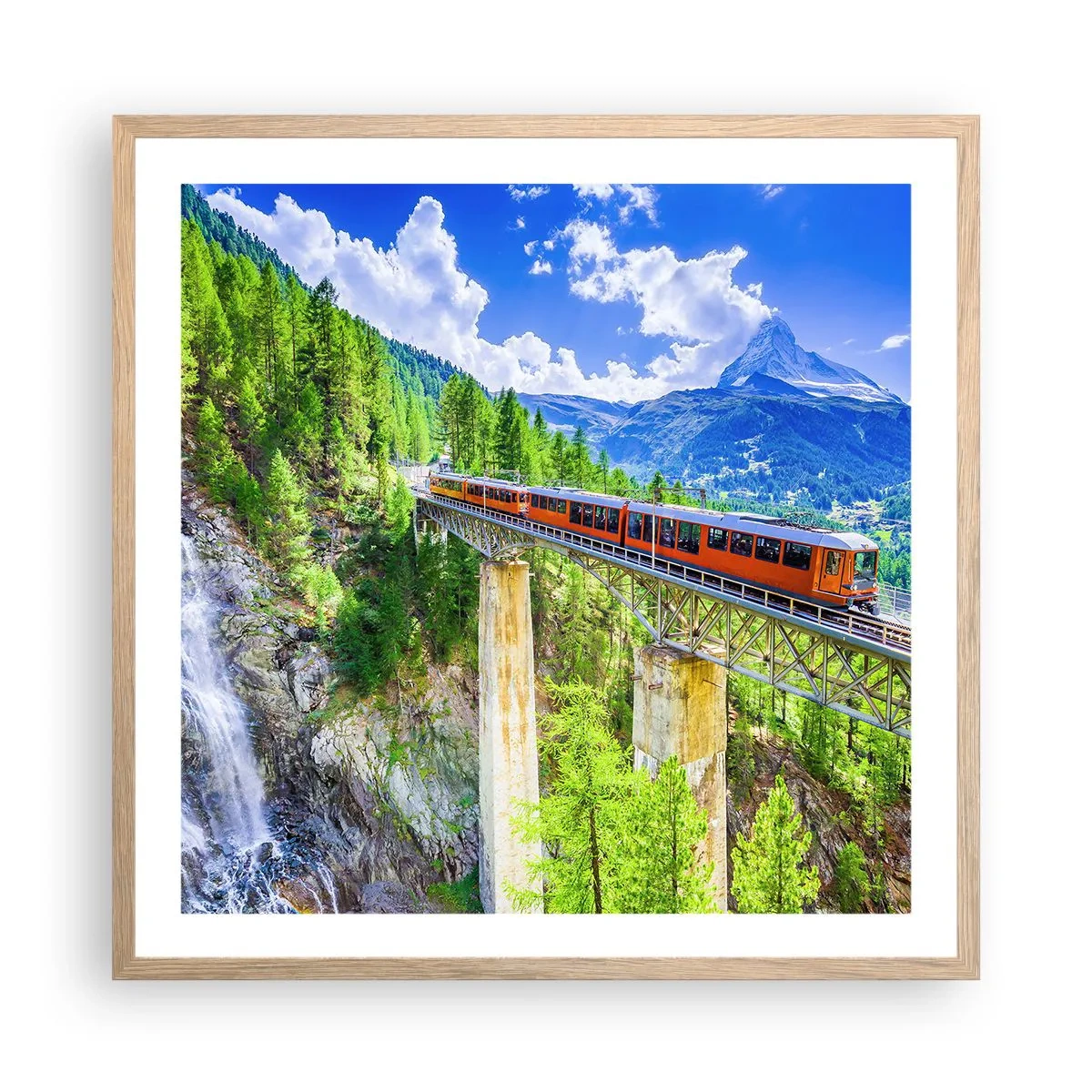 Póster en marco roble claro - Ferrocarril a los Alpes - 60x60 cm