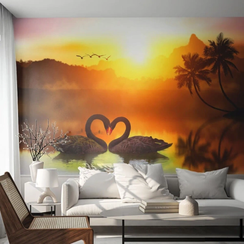 Fotomural Standard Eco - Todo a juego - Corazón, cisnes, Palmera de cocos - 250x175 cm