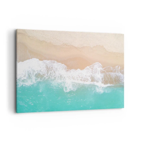 Cuadro sobre lienzo - Impresión de Imagen - Una vista de pájaro de una playa con agua turquesa y olas suaves. - 100x70cm - Un toque acariciador - Decoración de pared moderna para salón y dormitorio ARTTOR