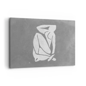 Cuadro sobre lienzo - Impresión de Imagen - Un dibujo de silueta minimalista sobre un fondo gris. - 100x70cm - En sus pensamientos - Decoración de pared moderna para salón y dormitorio ARTTOR