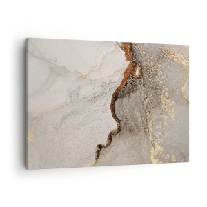 Cuadro sobre lienzo - Impresión de Imagen - Motivo abstracto con tonos dorados y grises. - 70x50cm - En la frontera de los colores - Decoración de pared moderna para salón y dormitorio ARTTOR