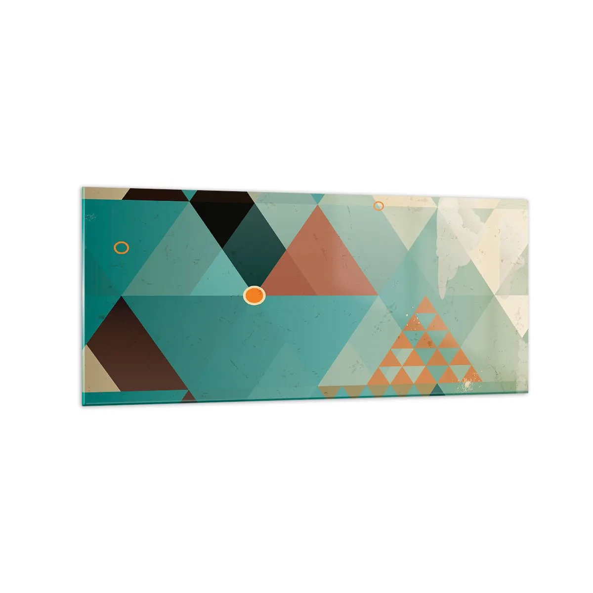 Cuadro sobre vidrio - Impresiones sobre Vidrio - Patrones geométricos en tonos turquesa y marrón. - 120x50cm - Uno para todos y todos para uno - Decoración de pared moderna para salón y dormitorio ARTTOR