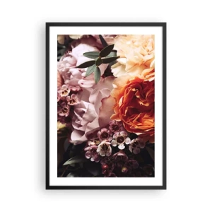 Póster en marco negro - Un primer plano de un ramo de flores en tonos rosa, naranja y crema. - 50x70cm - Belleza envolvente - Decoración de pared moderna para salón y dormitorio ARTTOR