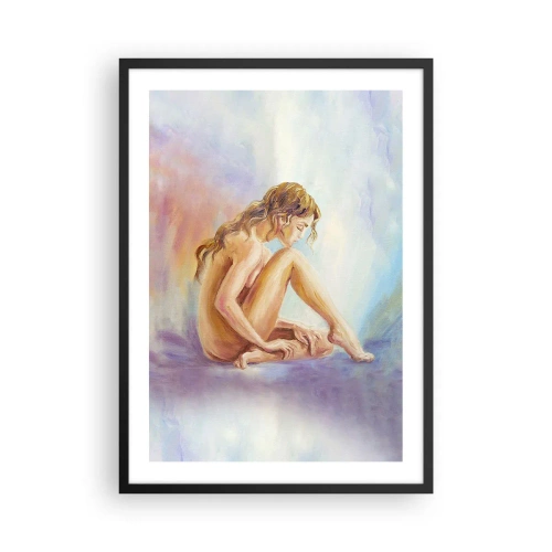 Póster en marco negro - Una mujer perdida en sus pensamientos sobre un fondo pastel. - 50x70cm - Acto de juventud - Decoración de pared moderna para salón y dormitorio ARTTOR