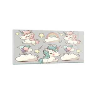 Cuadro sobre vidrio - Impresiones sobre Vidrio - Lindos unicornios sobre un fondo pastel. - 120x50cm - Estoy seguro de que existen - Decoración de pared moderna para salón y dormitorio ARTTOR