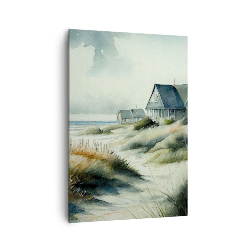 Cuadro sobre lienzo - Impresión de Imagen - Una casa junto al mar rodeada de césped y con vistas al mar. - 70x100cm - Lejos del bullicio - Decoración de pared moderna para salón y dormitorio ARTTOR