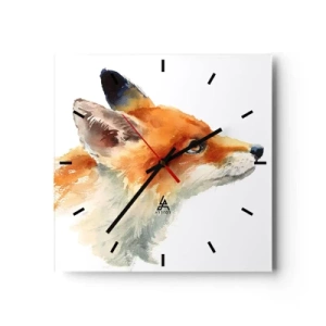 Reloj de pared - Reloj de vidrio - Zorro rojo en estilo acuarela sobre fondo blanco. - 30x30cm - Nunca se es demasiado cuidadoso - Decoración de pared moderna para salón y dormitorio ARTTOR