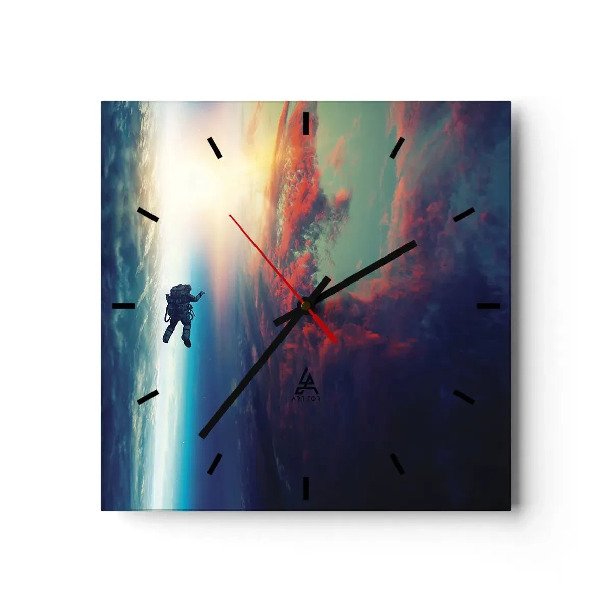 Reloj de pared - Reloj de vidrio - Un astronauta flotando en el espacio sobre una Tierra colorida. - 30x30cm - Enfrentarse al universo - Decoración de pared moderna para salón y dormitorio ARTTOR