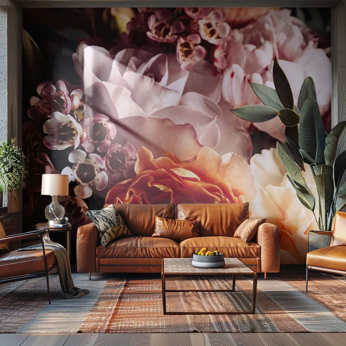 Fotomural Premium Sand - Un ramo de flores en tonos románticos. - 100x70cm - Belleza envolvente - Decoración de pared moderna para salón y dormitorio ARTTOR