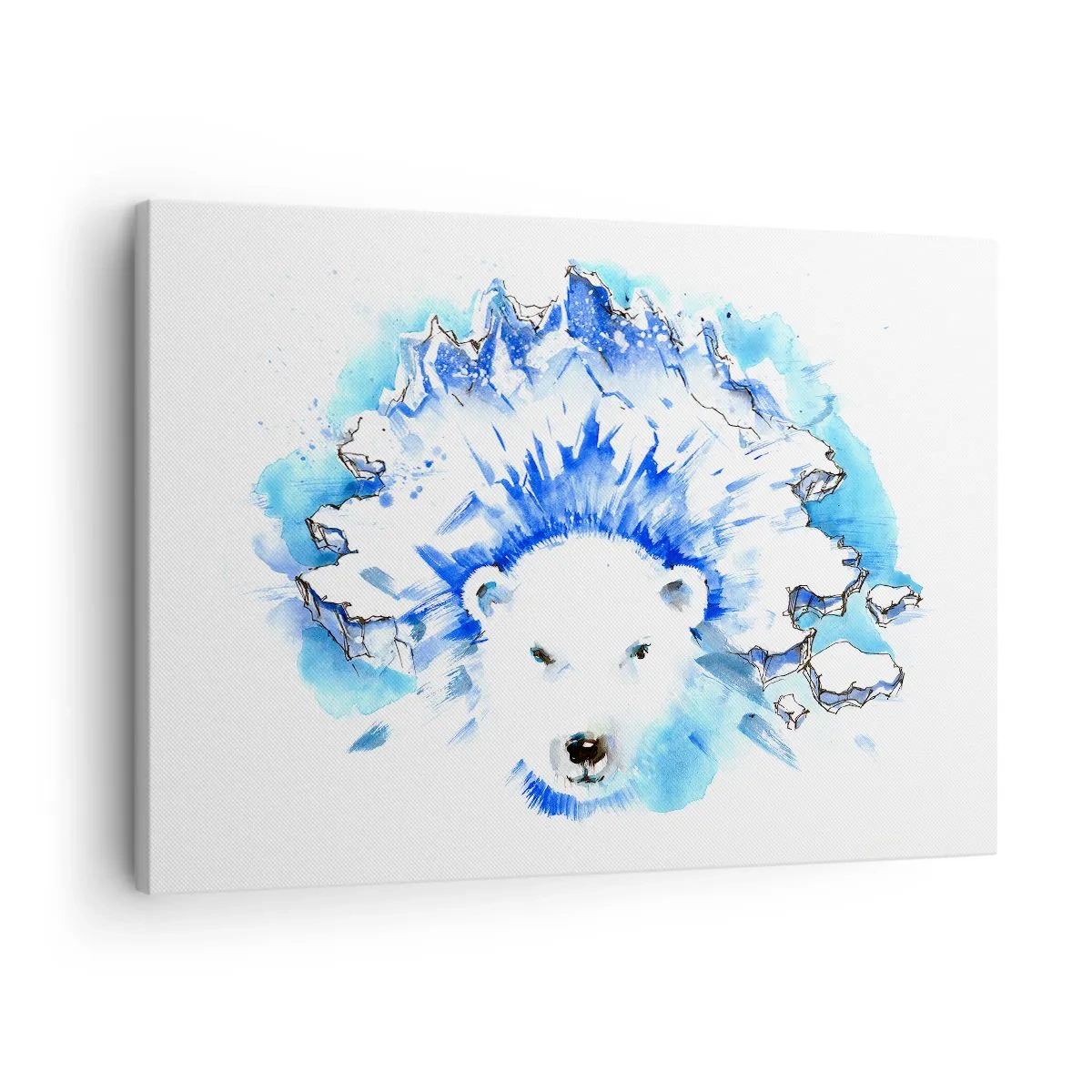 Cuadro sobre lienzo - Impresión de Imagen - Pintura artística de acuarela de un oso polar con un motivo helado. - 70x50cm - El rey del Ártico con una corona de hielo - Decoración de pared moderna para salón y dormitorio ARTTOR