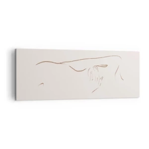 Cuadro sobre lienzo - Impresión de Imagen - Un dibujo lineal sutil de una silueta sobre un fondo claro. - 140x50cm - La forma del deseo - Decoración de pared moderna para salón y dormitorio ARTTOR