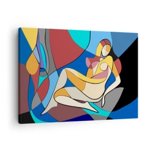 Cuadro sobre lienzo - Impresión de Imagen - Desnudo colorido al estilo cubista - 70x50cm - Desnudo cubista - Decoración de pared moderna para salón y dormitorio ARTTOR