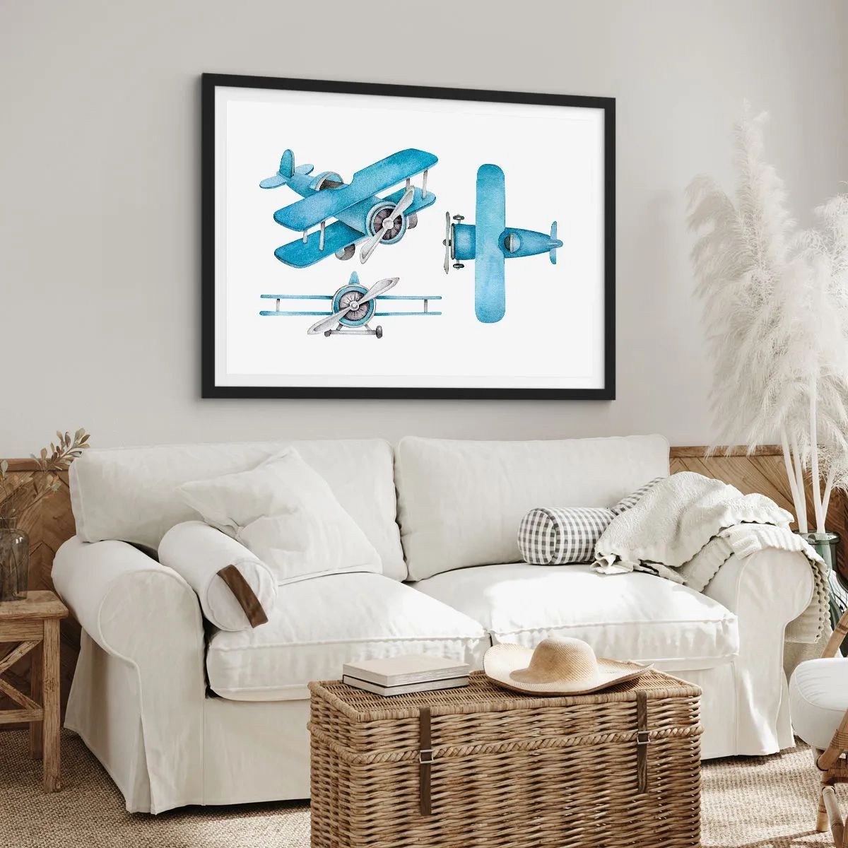 Póster en marco negro - Aviones retro azules - 70x50cm - Un ganador nato - Decoración de pared moderna para salón y dormitorio ARTTOR
