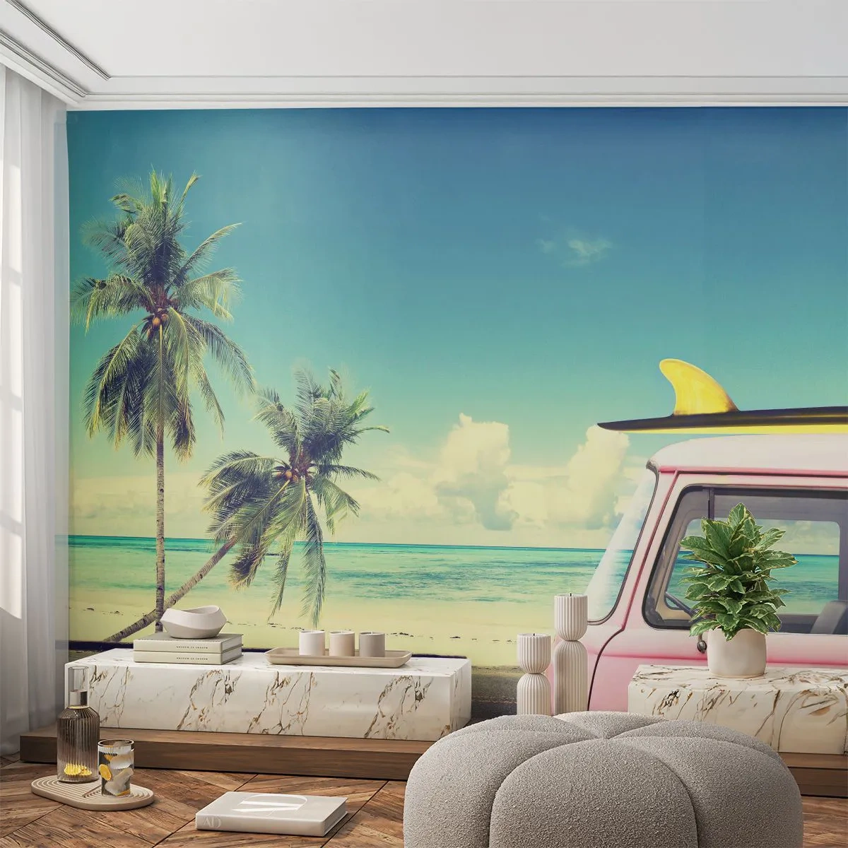 Fotomural Premium Sand - Comienzan las vacaciones - Paisaje, Playa, Surf - 100x70 cm