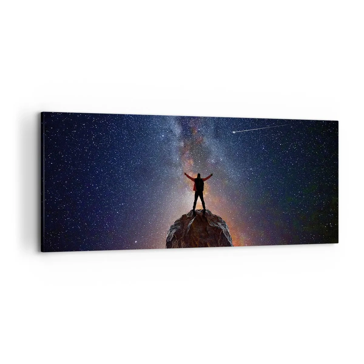 Cuadro sobre lienzo - Impresión de Imagen - Una figura en la cima de una montaña bajo un cielo estrellado. - 120x50cm - ¡El poder está conmigo! - Decoración de pared moderna para salón y dormitorio ARTTOR