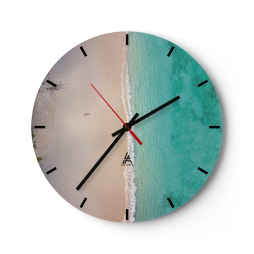 Reloj de pared - Reloj de vidrio - Vista aérea del mar turquesa y la playa de arena. - 30x30cm - Playa del paraíso - Decoración de pared moderna para salón, cocina y dormitorio ARTTOR