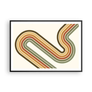 Póster en marco negro - Patrón geométrico en tonos verde, naranja y beige sobre un fondo claro. - 100x70cm - Zigzagueando hasta su destino - Decoración de pared moderna para salón y dormitorio ARTTOR