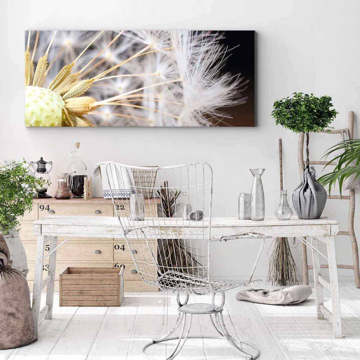 Cuadro sobre lienzo - Impresión de Imagen - Fotografía macro de un diente de león con semillas delicadas. - 160x50cm - Justo antes de volar - Decoración de pared moderna para salón y dormitorio ARTTOR