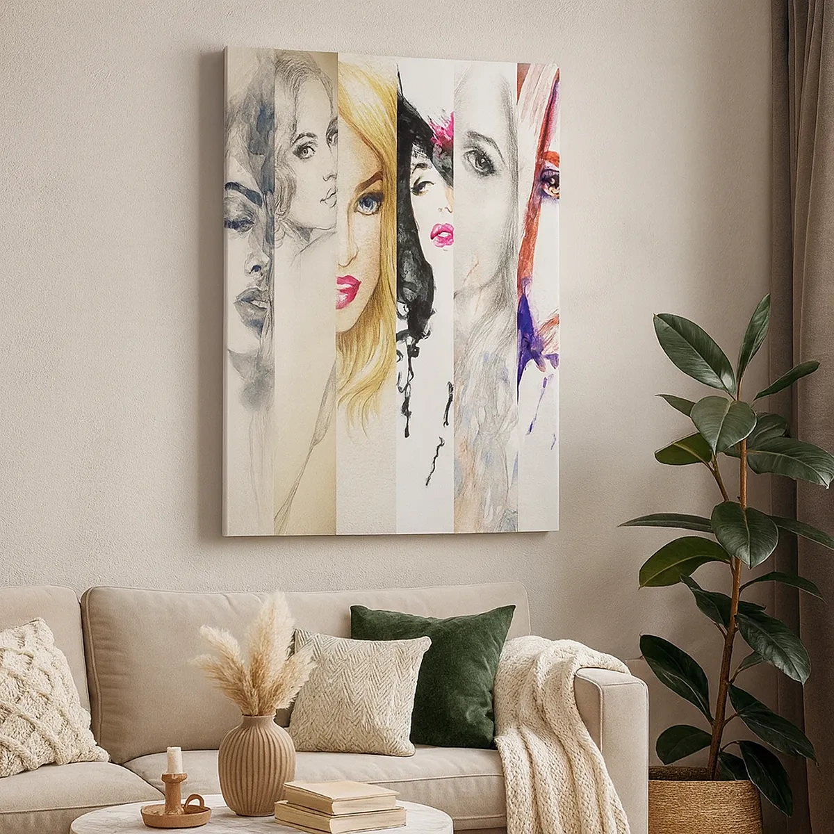 Cuadro sobre lienzo - Impresión de Imagen - Una colección de retratos de mujeres en varios estilos artísticos. - 50x70cm - Y siempre eres tú - Decoración de pared moderna para salón y dormitorio ARTTOR