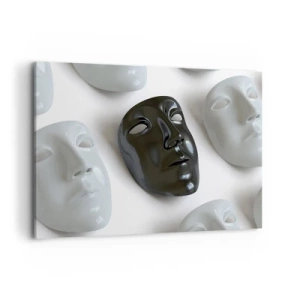 Cuadro sobre lienzo - Impresión de Imagen - Máscaras en blanco y negro sobre un fondo claro - 100x70cm - ¿Cómo destacar? - Decoración de pared moderna para salón y dormitorio ARTTOR