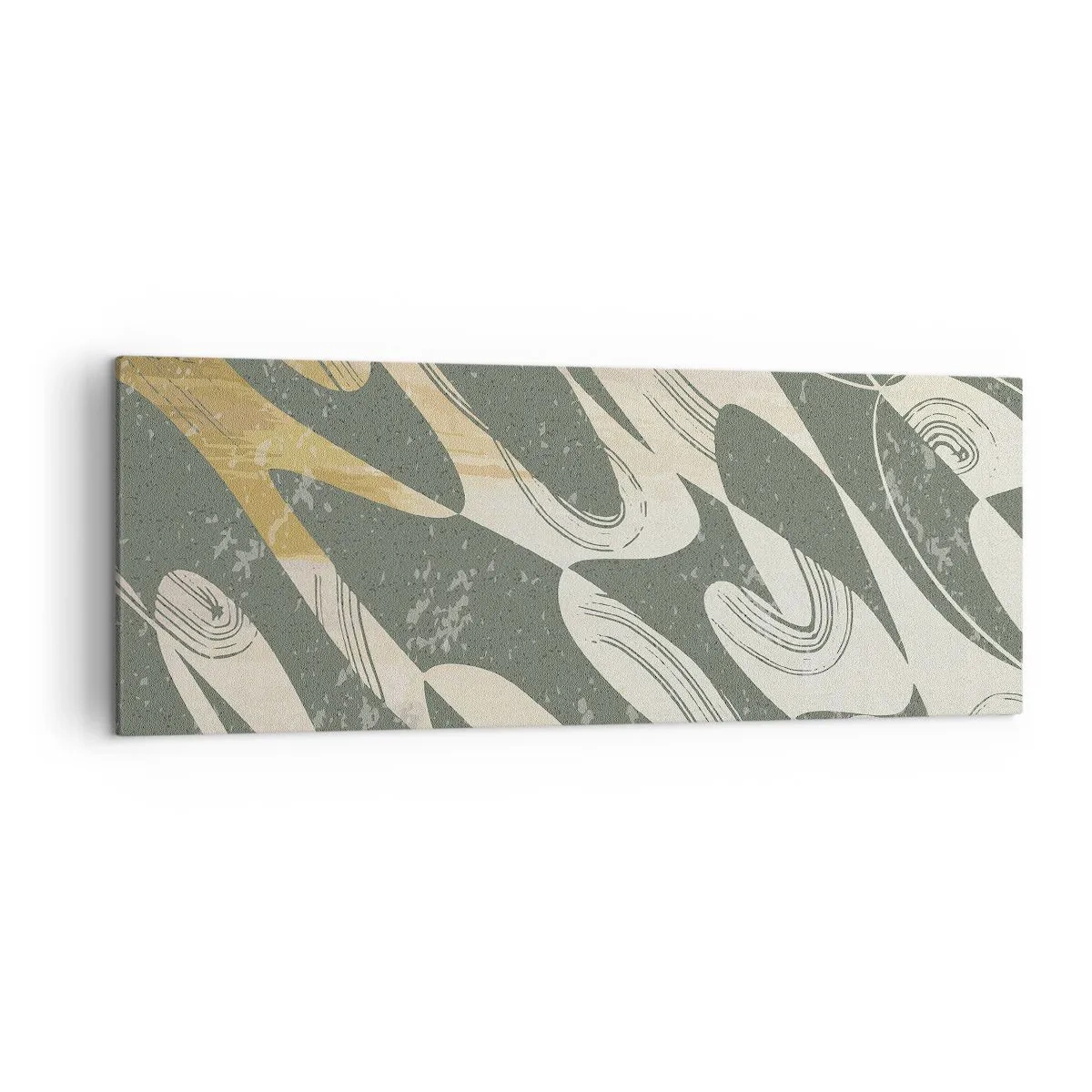 Cuadro sobre lienzo - Impresión de Imagen - Formas dinámicas en tonos verdes y dorados. - 140x50cm - Abstracción rítmica - Decoración de pared moderna para salón y dormitorio ARTTOR