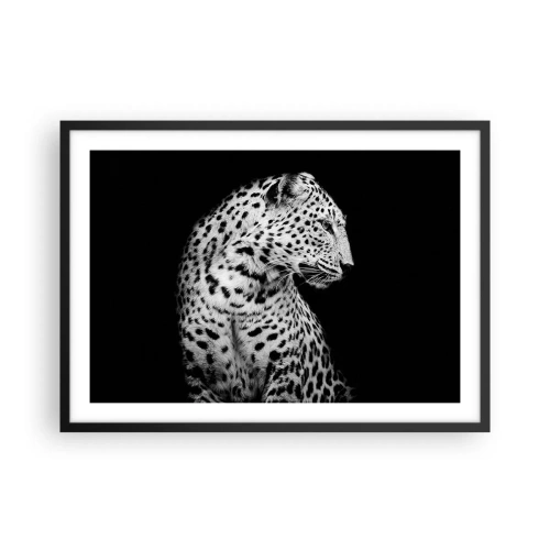 Póster en marco negro - Imagen en blanco y negro de un leopardo sobre un fondo negro. - 70x50cm - El perfil derecho es perfecto - Decoración de pared moderna para salón y dormitorio ARTTOR