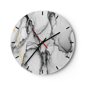 Reloj de pared - Reloj de vidrio - Una composición abstracta en tonos grises con un toque dorado. - 30x30cm - Composición con motivo de oro - Decoración de pared moderna para salón, cocina y dormitorio ARTTOR