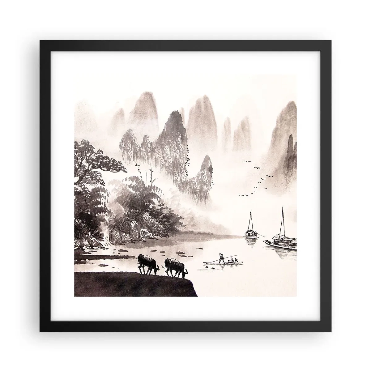 Póster en marco negro - La exótica vida cotidiana de Oriente - 40x40 cm