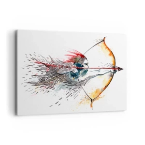 Cuadro sobre lienzo - Impresión de Imagen - Pintura dinámica de acuarela de un guerrero con arco y flecha. - 120x80cm - Guerrero mítico con arco de fuego - Decoración de pared moderna para salón y dormitorio ARTTOR