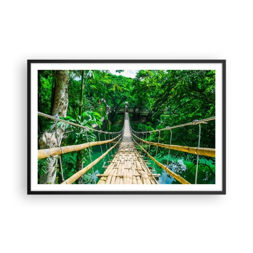 Póster en marco negro - Puente colgante sobre la vegetación - 91x61 cm