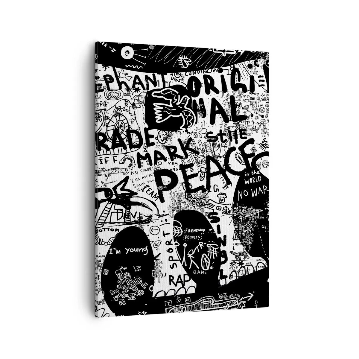 Cuadro sobre lienzo - Impresión de Imagen - Gráficos en blanco y negro con motivos de grafiti. - 50x70cm - El rico mundo de la calle - Decoración de pared moderna para salón y dormitorio ARTTOR