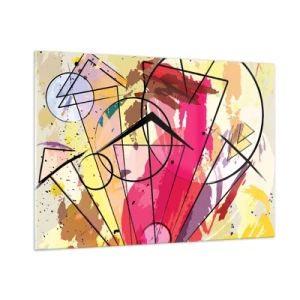Cuadro sobre vidrio - Impresiones sobre Vidrio - Abstracción colorida con patrones geométricos y líneas. - 100x70cm - Explosión - Decoración de pared moderna para salón y dormitorio ARTTOR